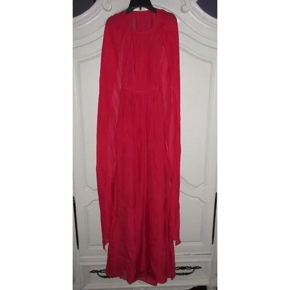 NWT Rachel Zoe Henrietta in Pink Red Silk Chiffon Cape Back Grecian Gown 2 $795